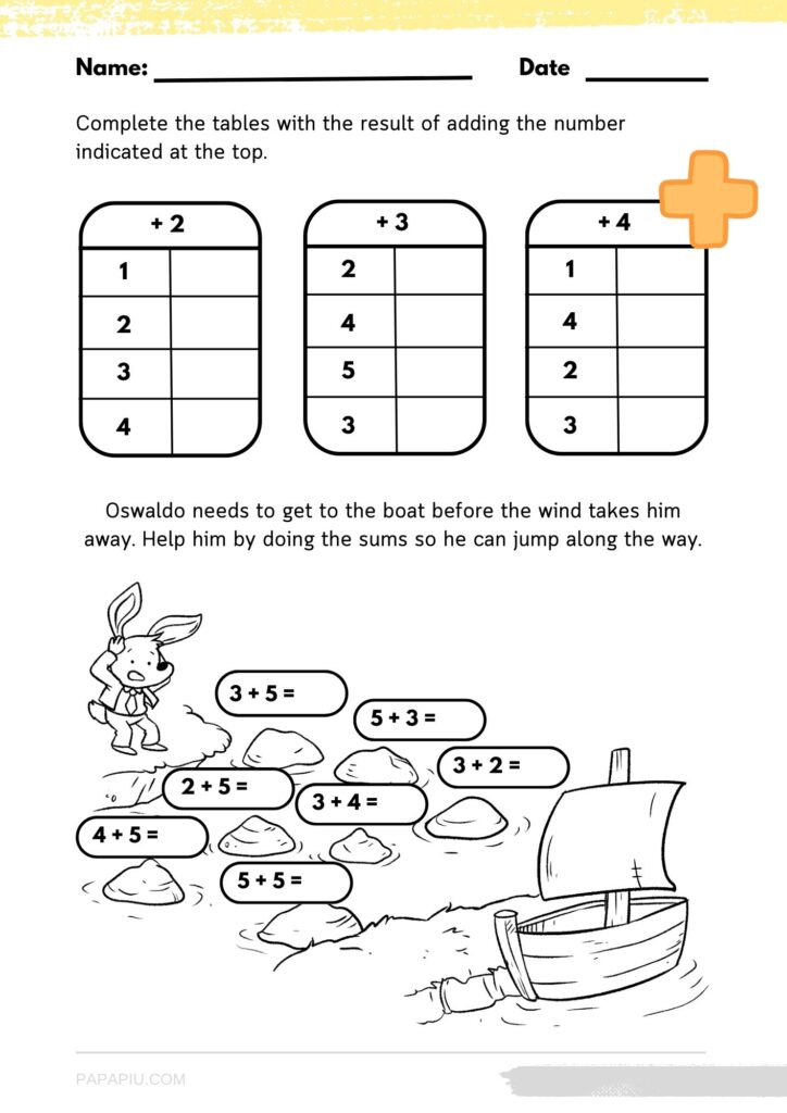 Math adition worksheet for 1st grade with Oswald