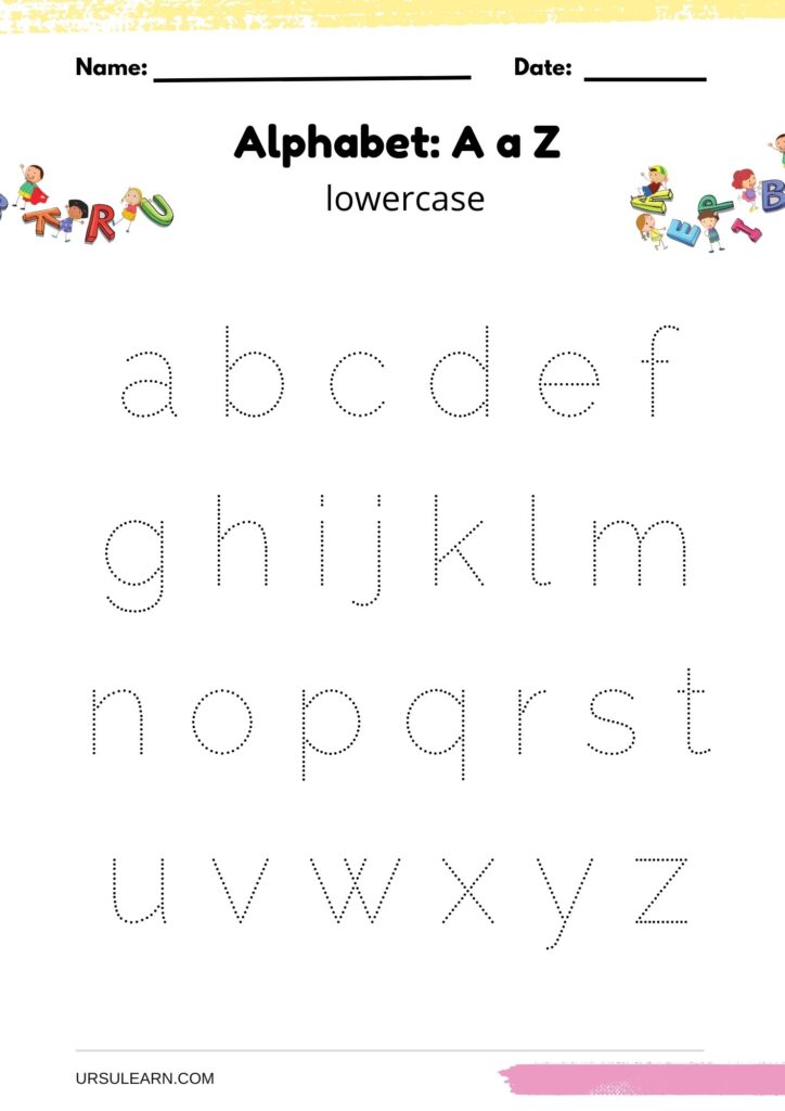 Alphabet tracing worksheet A to Z lowercase