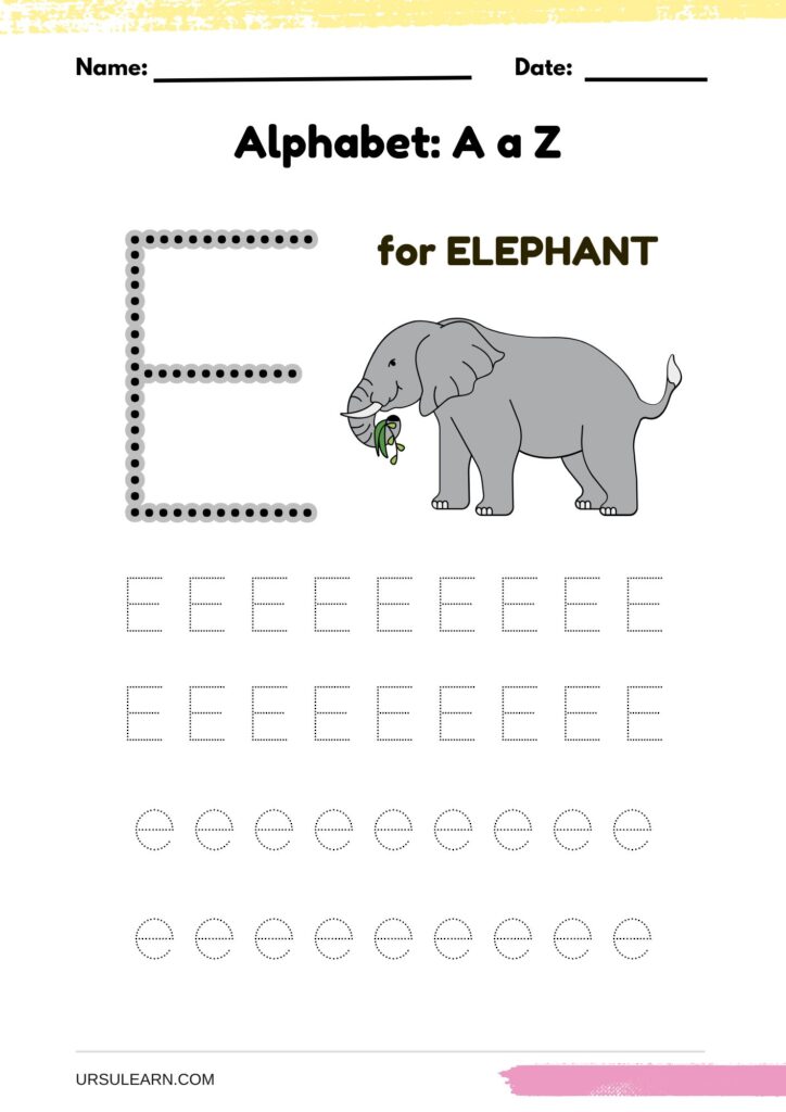 Alphabet tracing worksheet letter E