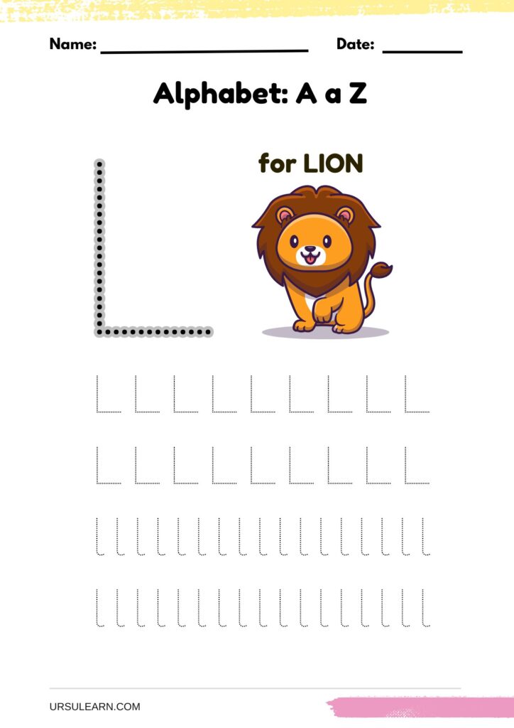 Alphabet tracing worksheet letter L