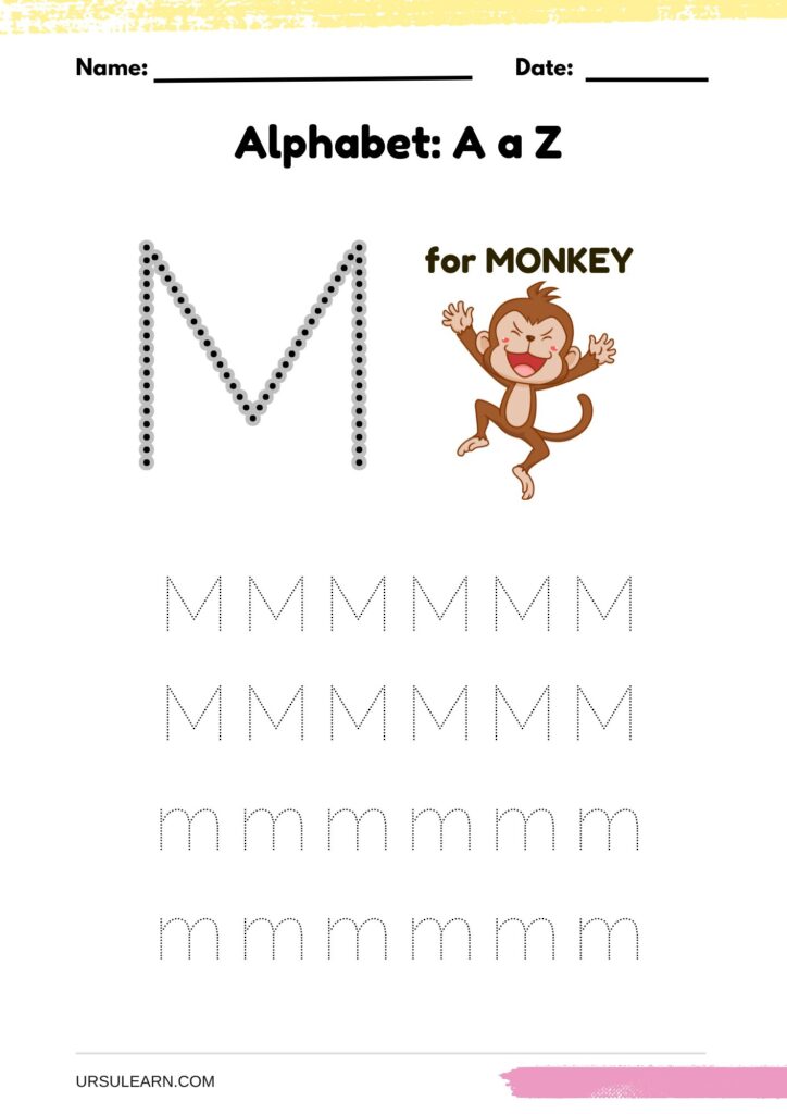 Alphabet tracing worksheet letter M