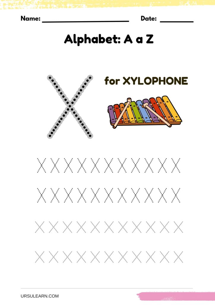 Alphabet tracing worksheet letter X