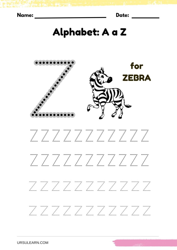 Alphabet tracing worksheet letter Z