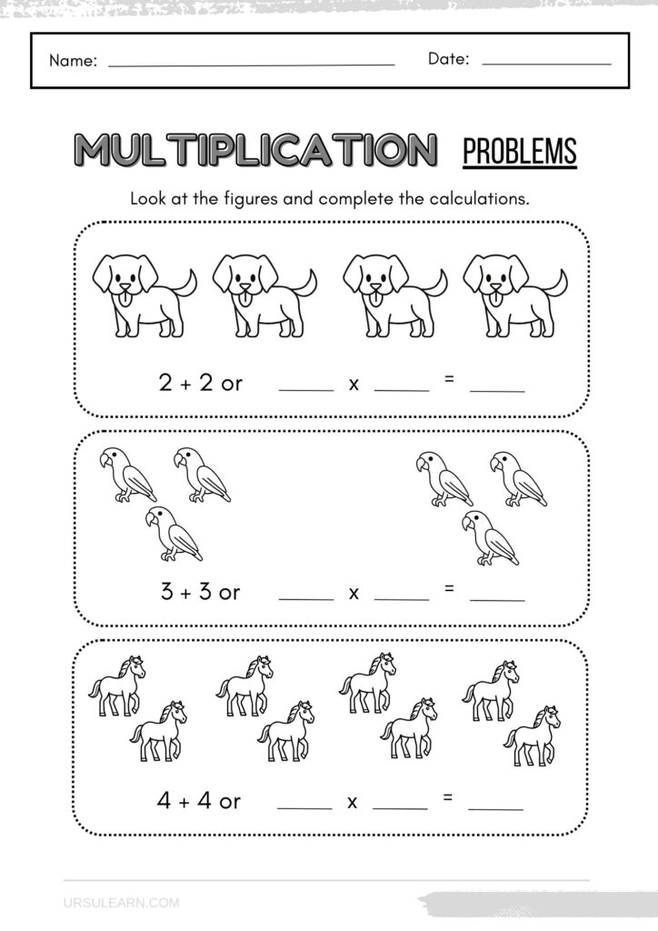 Math worksheet about multiplication for third grade