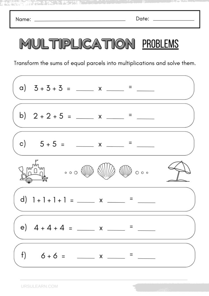 Math worksheet about multiplication for third grade