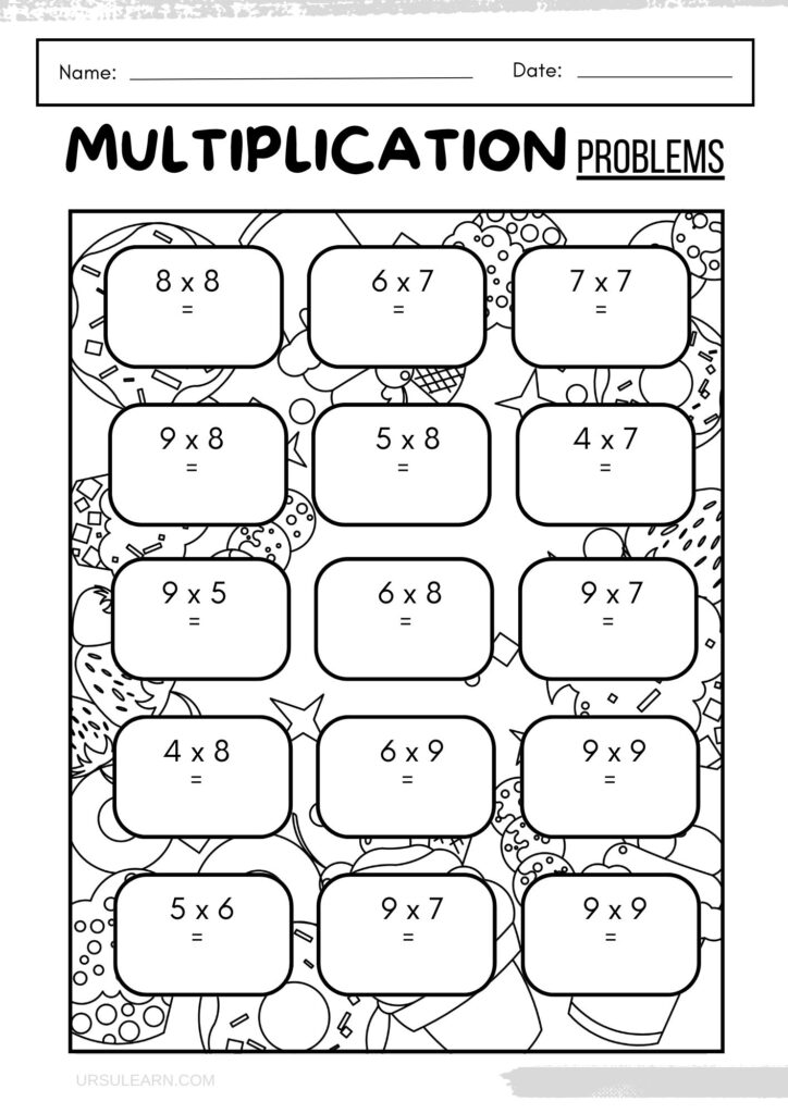 Math worksheet about multiplication for third grade